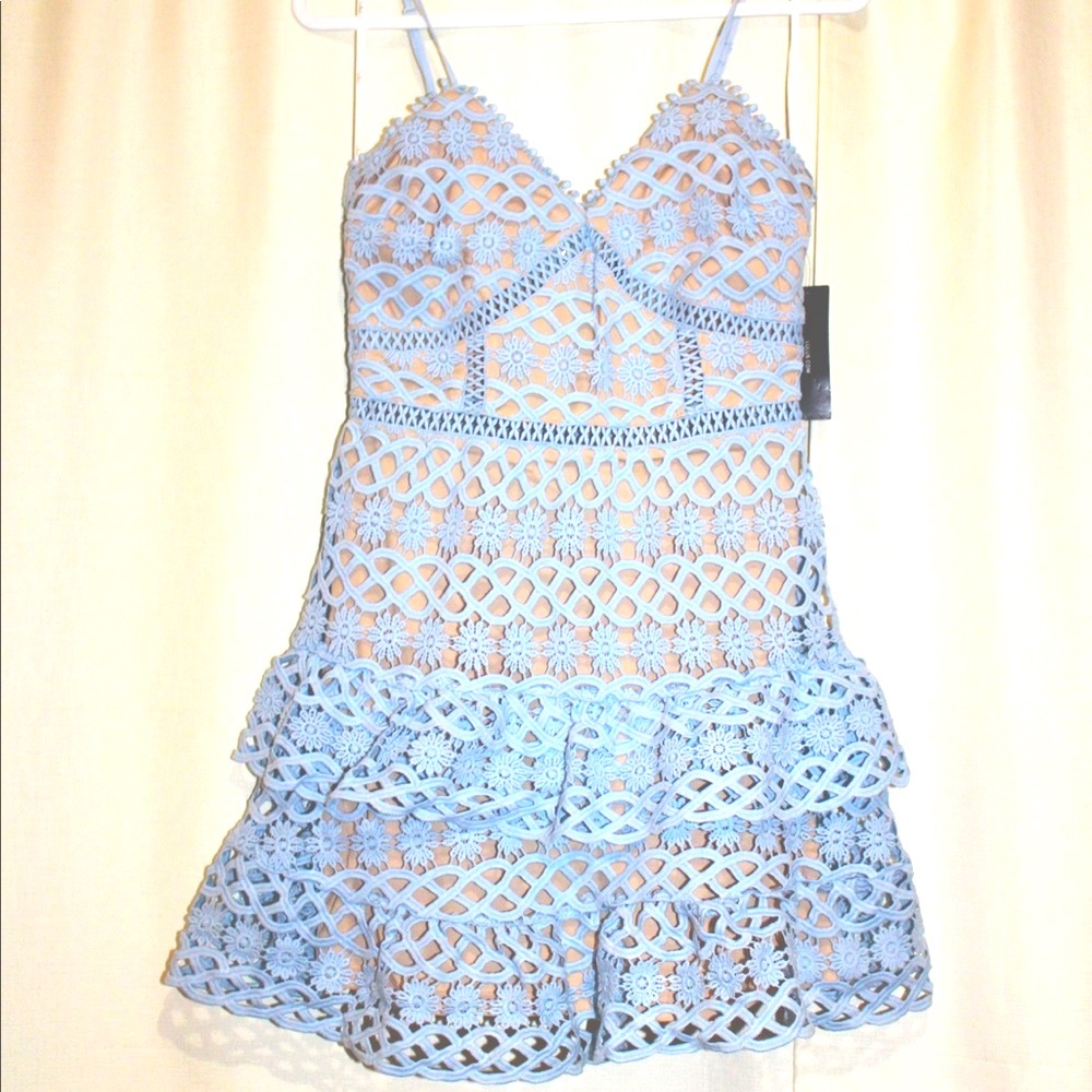 NEVER WORN Lulus blue crochet lace dress size s